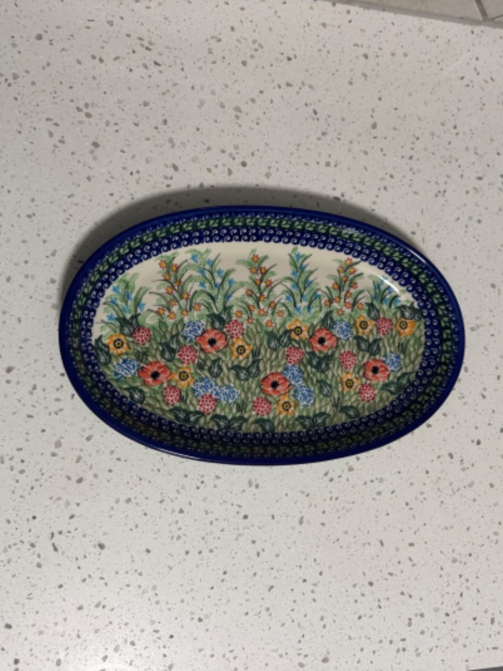 Rare Large Polish Pottery Floral Garden Platter